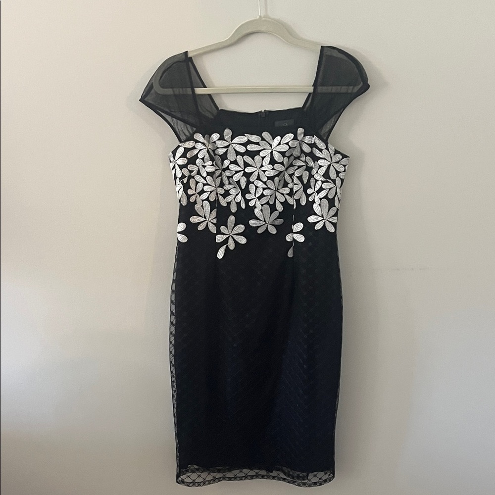 Adrianna Papell Black Dress with White Floral Accents